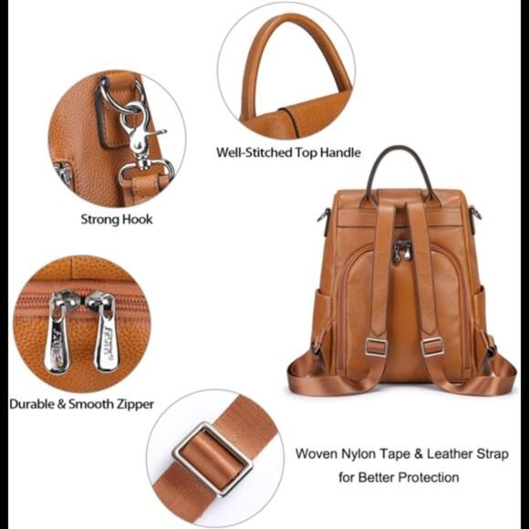 Leather Backpack Purses for Women Antitheft Soft Rucksack Ladies Shoulder Bag - Picture 5 of 7